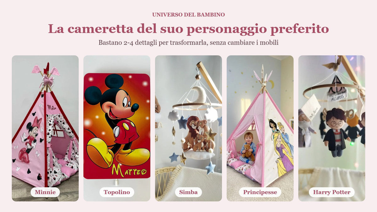 Cameretta a tema Minnie, Topolino, Simba, Principesse e Harry Potter - Universo del Bambino
