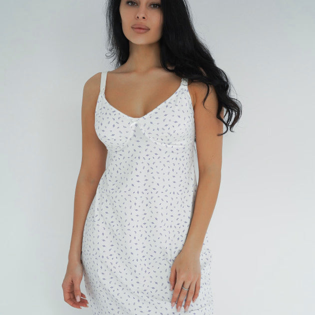 Camicia da Notte Premaman Smart Care Fantasia Foglie Lilla