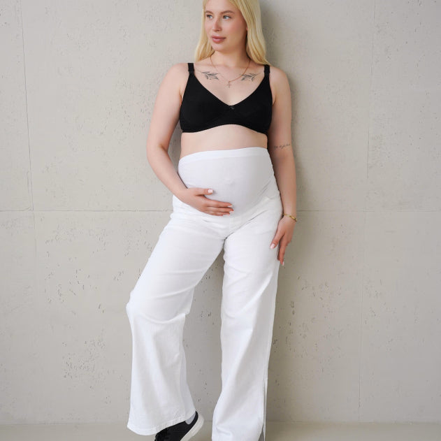 Jeans Premaman Simple&Basic Dritto con Spacco Bianco Vita Alta in Maglia