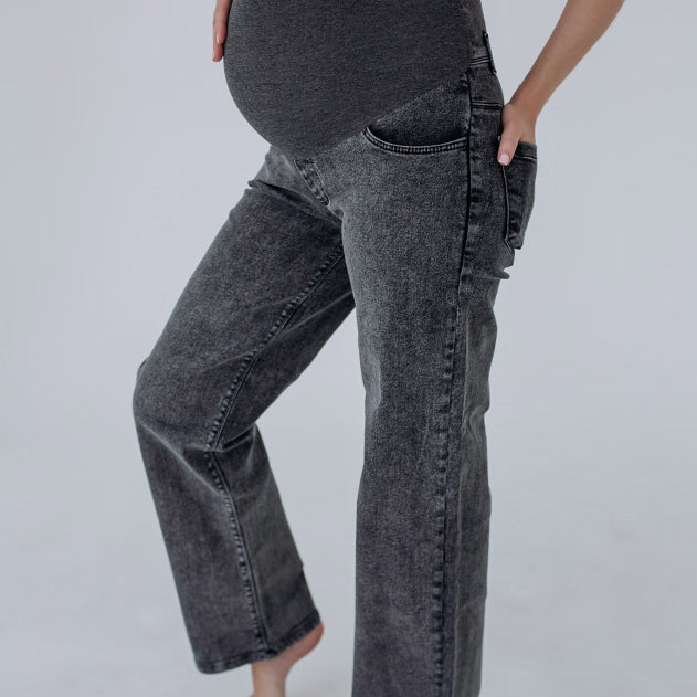 Jeans Premaman Simple&Basic Dritto Grigio Scuro Vita Alta in Maglia