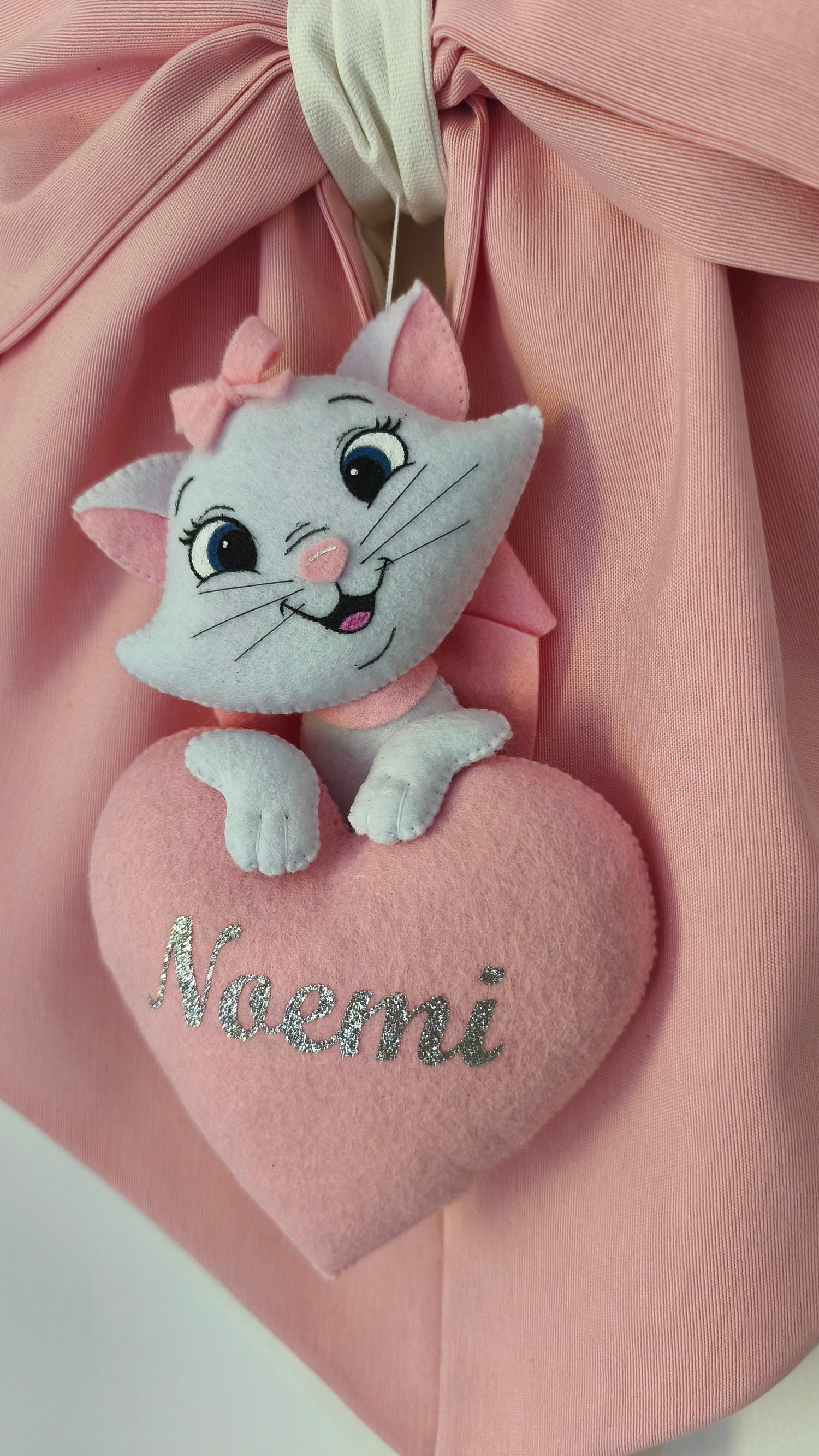 Fiocco Nascita Personalizzato Marie Gattina Aristogatti Rosa e Bianco