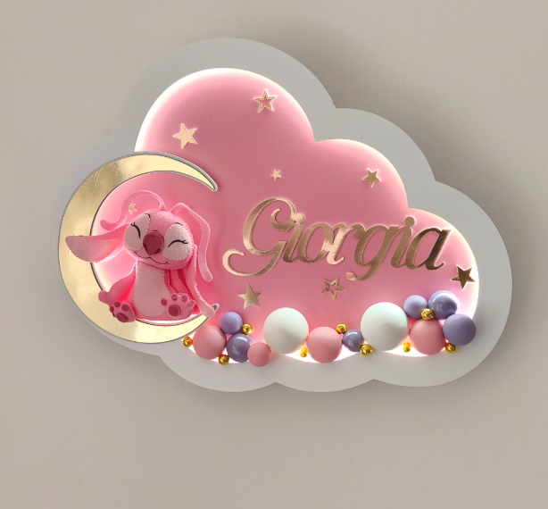 Luce Notturna per Bambini Personalizzata Stitch Rosa – Con Nome Bambino