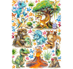  Stickers da muro con piccoli dinosauri, stelle, farfalle e alberi tropicali, stile acquerello vivace per cameretta.