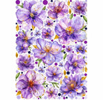 Wall sticker fiori anemoni viola colori lilla e viola acquerello con tocchi dorati e foglie, pois decorativi
