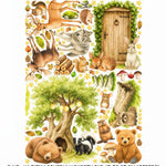 Adesivi murali animali del bosco acquerello cameretta bambino, wall sticker orso cervo scoiattolo rimovibile