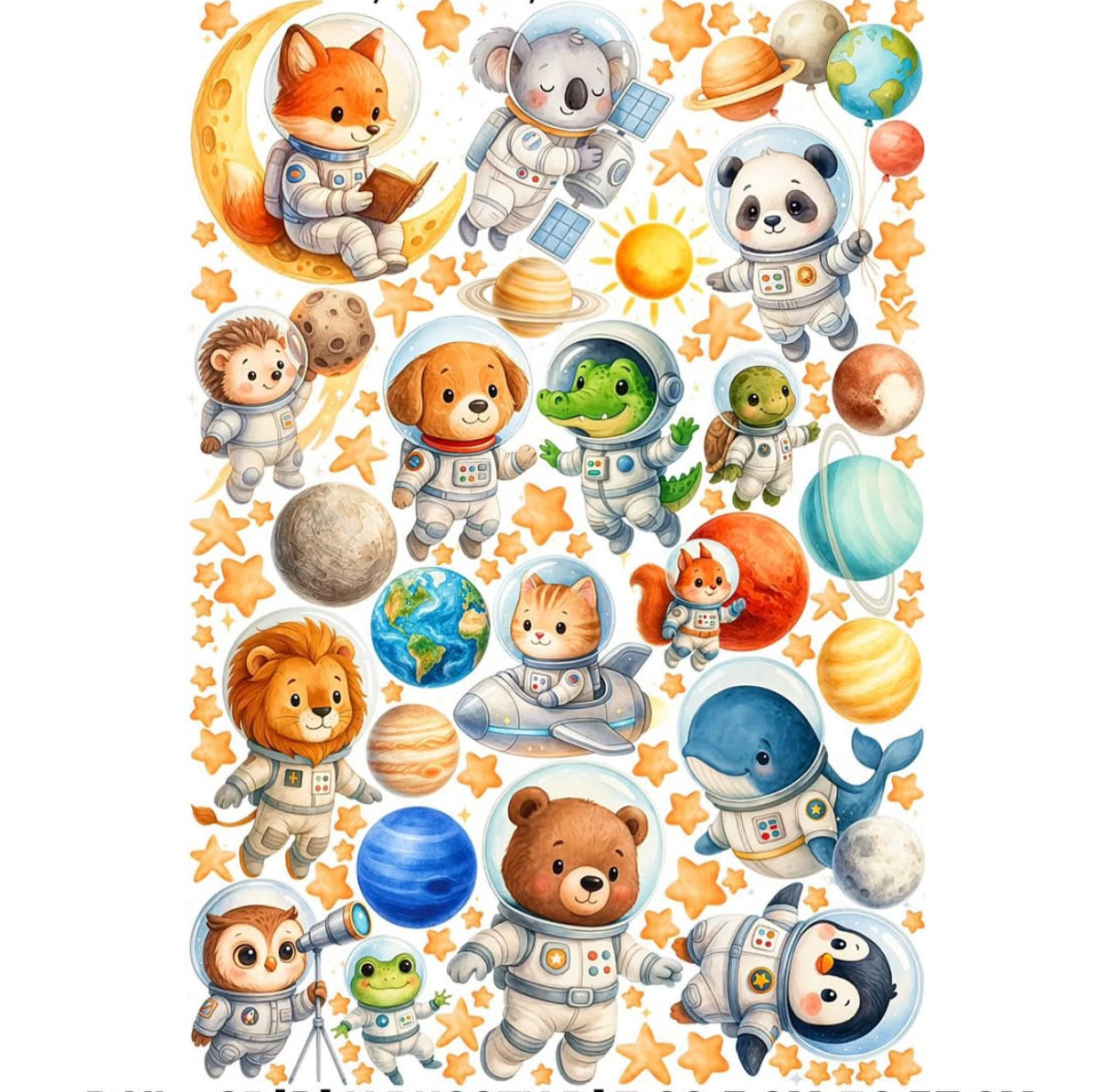 Wall sticker cameretta bimbo animali astronauti spazio kawaii koala panda balena orsetto pianeti stelle staccabili