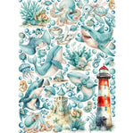 Adesivi murali con teneri animali del mare balena squalo polpo tartaruga faro e bolle turchesi per cameretta bambini