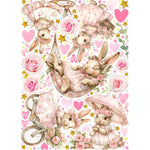Adesivi murali cameretta bambina conigliette rose cuori stelle dorate amaca bicicletta wall sticker staccabili vintage