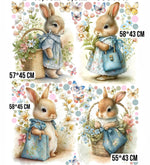 Adesivi murali cameretta bambina conigliette vintage in abito con fiori farfalle e cestino, wall sticker staccabili personalizzabili