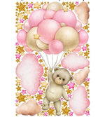 Adesivi murali cameretta orsetto con palloncini rosa e oro acquerello, stelle glitter e nuvole, staccabili riposizionabili bimba