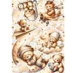 Adesivi murali cameretta set orsetti vintage beige con aviatore aereo luna e nuvole acquerello, stelle pois 