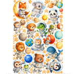 Wall sticker cameretta bimbo animali astronauti spazio pianeti stelle luna orsetto panda leone koala staccabili colorati