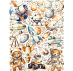Adesivi murali cameretta bambino spazio razzi robot orsetto astronauta pianeti stelle satelliti wall sticker staccabili