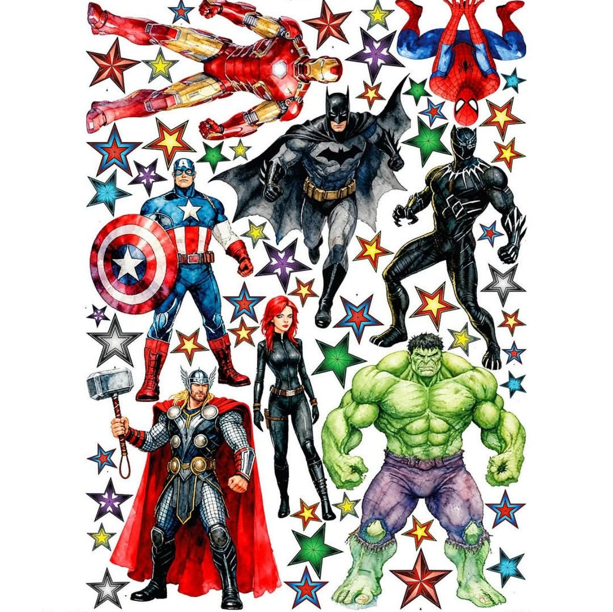 Wall sticker staccabili con supereroi Marvel e DC Iron Man Hulk Thor Batman Spider-Man ideali per cameretta bimbo