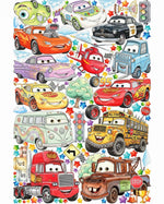Adesivi murali Disney Cars con Saetta McQueen, Cricchetto e Miss Fritter. Sticker colorati per decorazione cameretta bimbi.