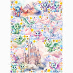 Wall sticker fiaba e draghetti colorati tra nuvole e stelle acquerello cameretta bambino, sticker staccabile