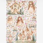 Adesivi murali fatine e castello beige cipria acquerello cameretta bambina, wall sticker fiaba rimovibile