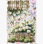 Adesivi murali giardino rose bianche staccionata e farfalle acquerello cameretta bambina, sticker rimovibile