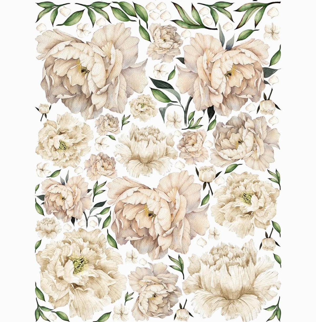 Adesivi murali peonie beige e greige acquerello cameretta neutra, wall sticker boho staccabile