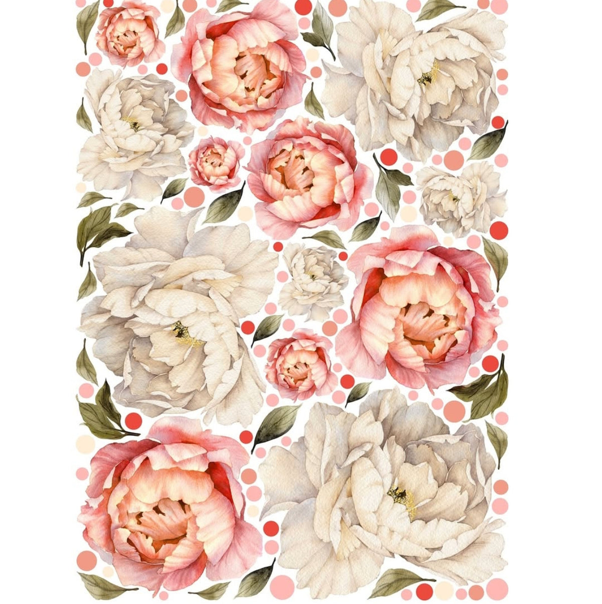 Adesivi murali peonie corallo e avorio acquerello cameretta bambina, wall sticker staccabile
