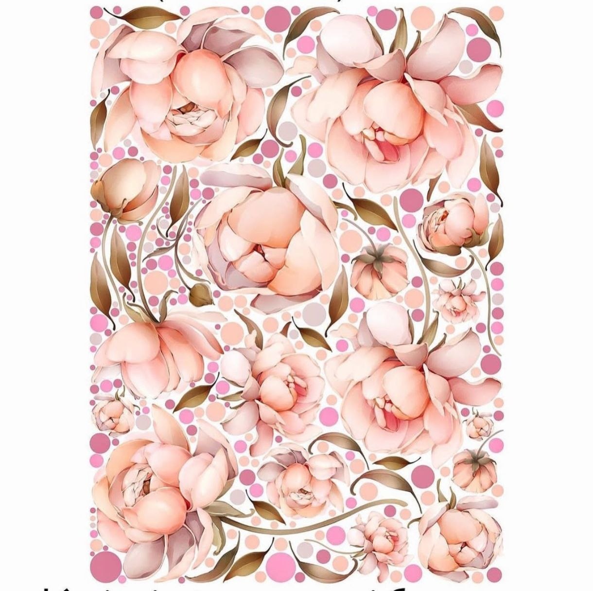 Wall sticker floreale peonie rosa antico e puntini, decorazione murale romantica per camera bambina, rimovibile