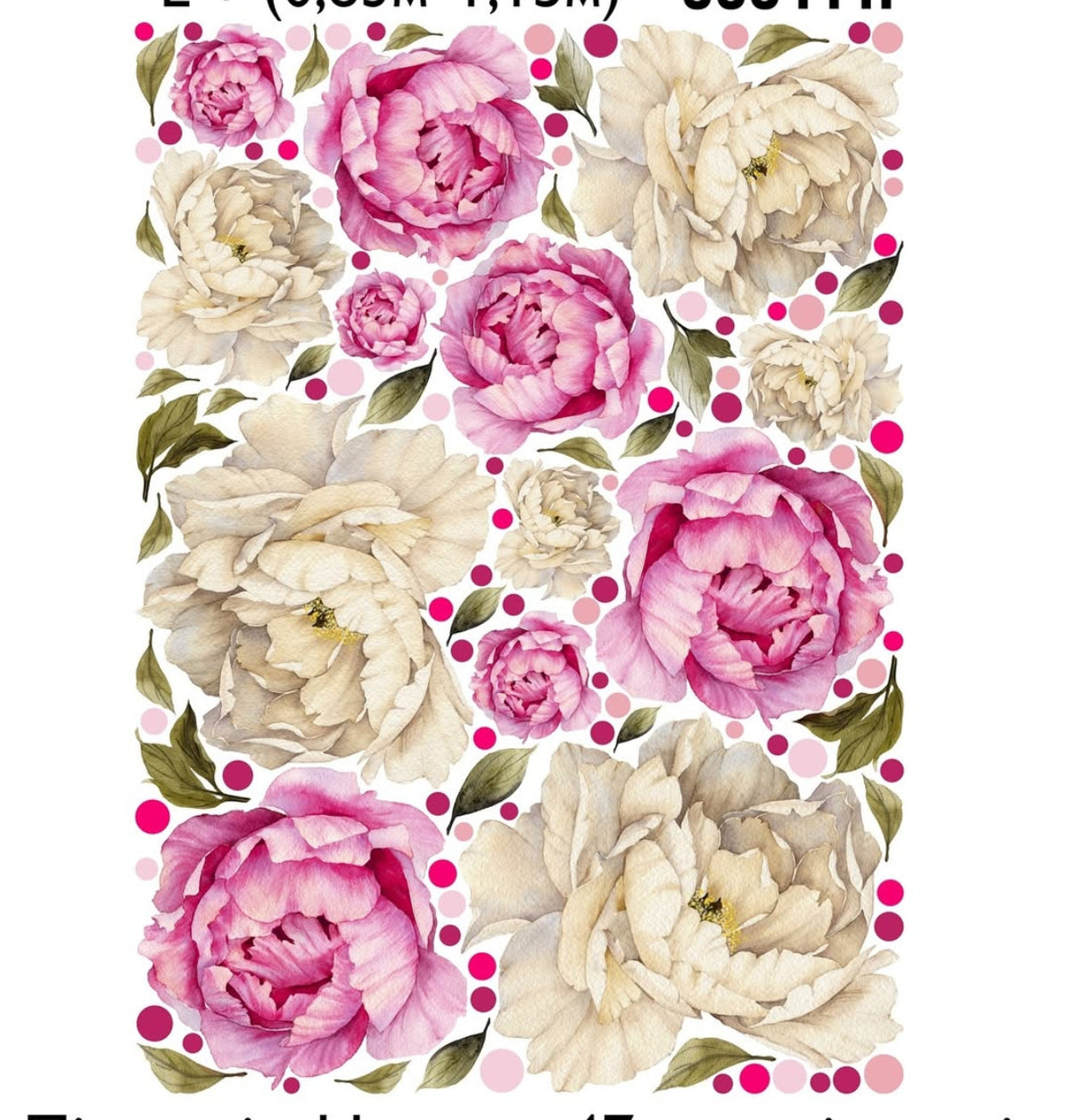 Wall sticker peonie acquerello rosa bianche per cameretta bambina, rimovibile riposizionabile