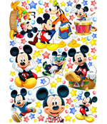 Wall sticker topolino pippo paperino e pluto con stelle rosse blu e gialle, cameretta bambino, sticker staccabile