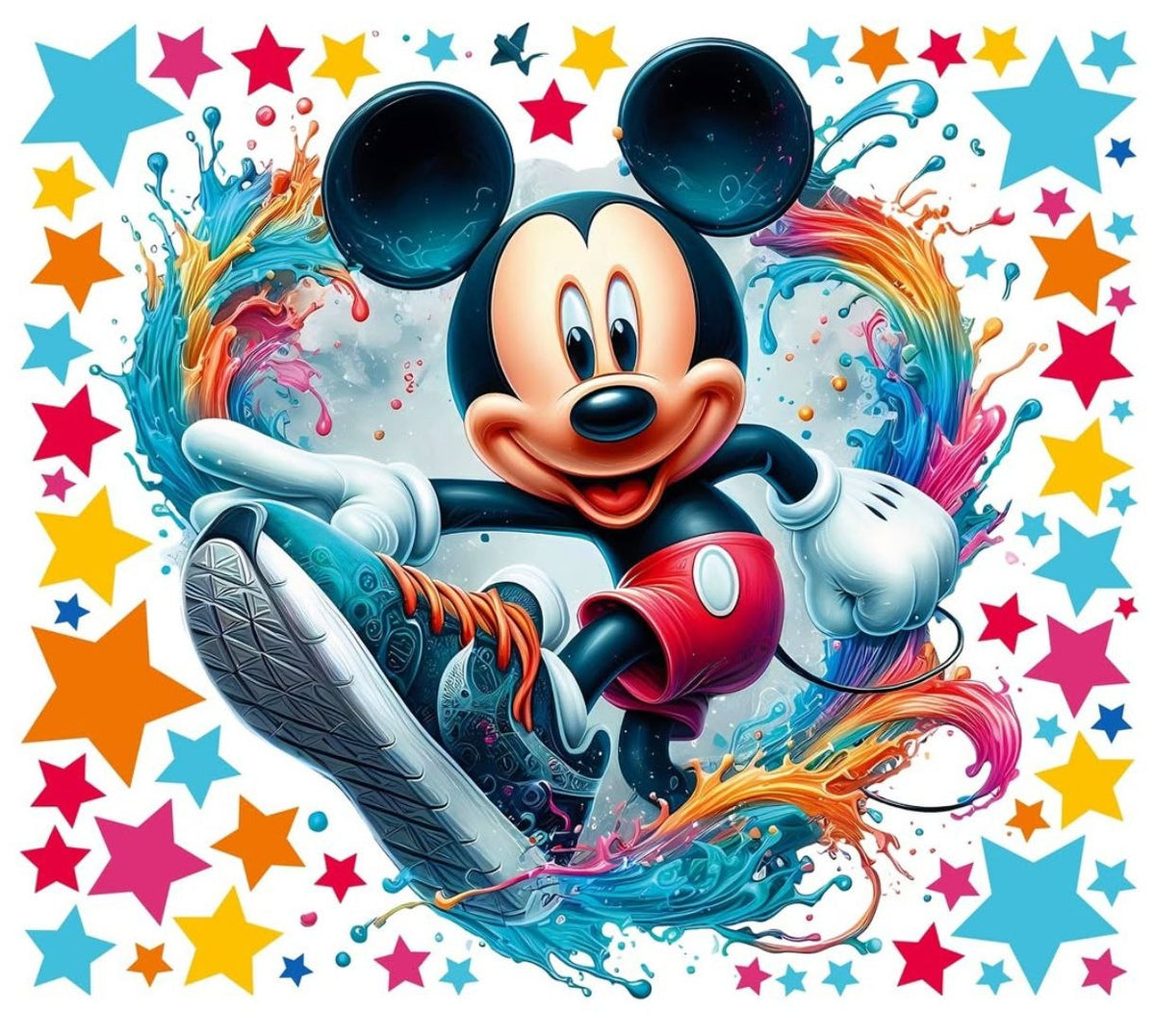 Wall sticker topolino sneaker pop art colori vivaci stelle multicolor cameretta bambino, staccabile
