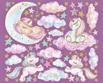 Adesivi murali unicorno arcobaleno stelle cameretta bambina, wall sticker staccabile personalizzabile