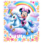 Adesivi murali personaggio cartone Minnie Mouse su unicorno arcobaleno stelle cameretta bambina, wall sticker rimovibile