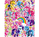 Adesivi murali pony colorati arcobaleno cuori stelle gold cameretta bambina, wall sticker rimovibile