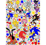 Stickers murali di Sonic con Tails, Knuckles, Amy e Shadow circondati da tantissime stelle colorate per cameretta.