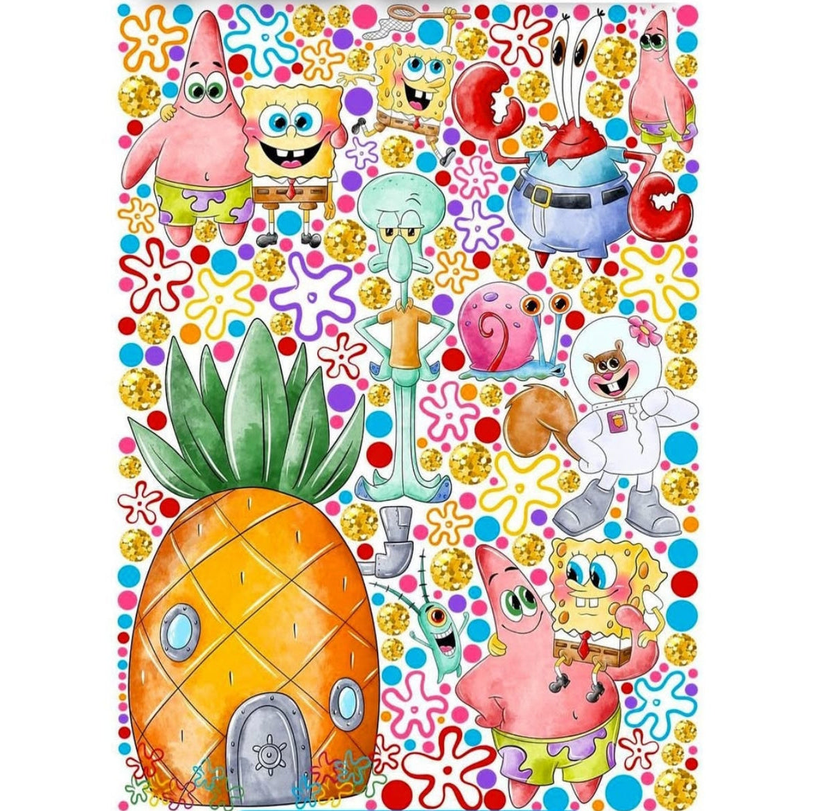 Stickers murali con SpongeBob, Patrick e la casa ad ananas, decorazione colorata ed allegra per cameretta bambini.