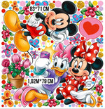 Adesivi murali topolini e paperina colorati fiori e cuori cameretta bambini, wall sticker rimovibile