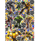Stickers murali Transformers con Bumblebee in diverse pose, stelle colorate e loghi Autobot per cameretta bimbo