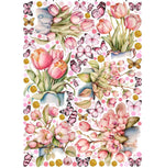 Wall sticker tulipani e fiori di ciliegio rosa gold farfalle cameretta bambina, sticker staccabile