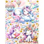 Adesivi murali unicorni kawaii rosa lilla nuvole stelle gold cameretta bambina, wall sticker rimovibile