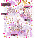 Adesivi murali unicorni rosa e castello magico fiabesco stelle glitter cameretta bambina, wall sticker rimovibile