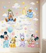 Sticker da muro Disney Baby stile acquerello pastello. Decorazione pareti con Minnie, Pippo e Pluto per stanza bebè.