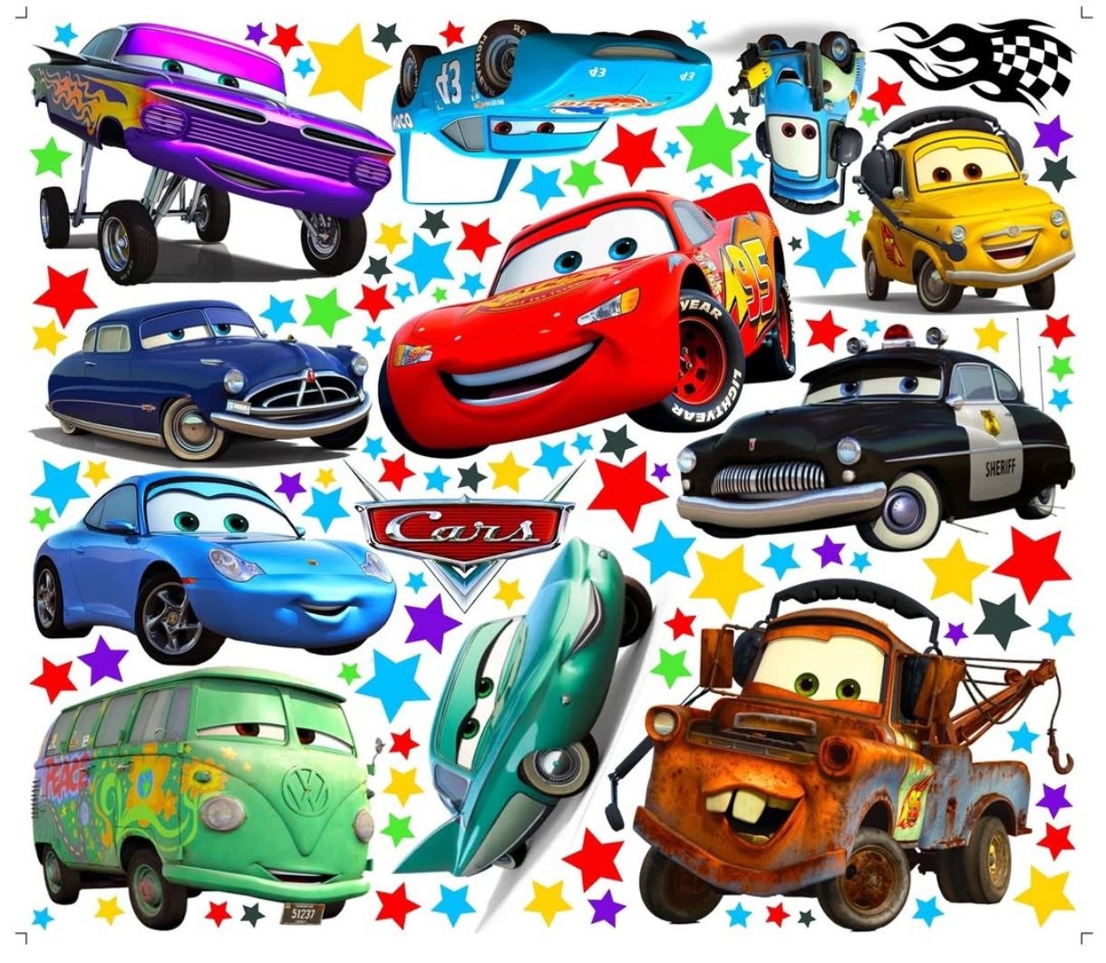 Adesivi murali cars macchinine colorati per parete riattaccabili per cameretta bambini