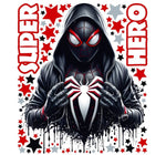 Adesivo murale con Spider-Man versione dark in tuta nera e rossa tra stelle rosse e nere perfetto per cameretta ragazzo