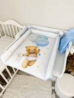 Materassino fasciatoio bimbo orsetto tenero palloncini azzurri bordi alti imbottiti cotone double face cameretta neonato
