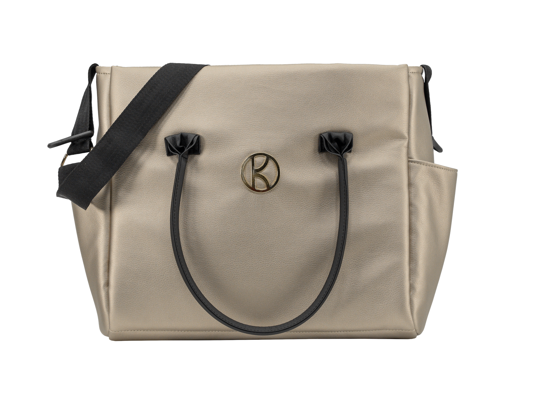 Borsa passeggino Kunert Ivento beige dorato in ecopelle, manici e tracolla neri, dettagli oro
