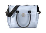 Borsa passeggino Kunert Ivento celeste metallizzato in ecopelle, manici e tracolla neri, dettagli oro