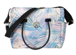 Borsa passeggino Kunert Ivento Pastel Grass – fantasia foglie azzurro rosa iridescente, manici neri e tracolla regolabile