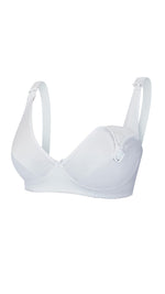 Vista laterale reggiseno gravidanza e allattamento bianco Simple&Basic, senza ferretto, bretelle regolabili con clip