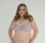 Reggiseno gravidanza e allattamento Soft&Lace lilla ametista curvy, taglie forti, pizzo bianco, senza ferretto, comodo