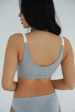 Retro top gravidanza e allattamento Simple&Basic grigio, bretelle bianche regolabili, senza ferretto