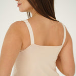 Camicia da notte premaman color pesca vista da dietro con spalline larghe regolabili