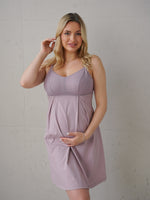 Camicia da notte premaman Soft&Lace color ametista in cotone con supporto seno